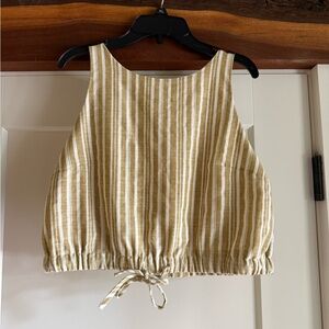 Casual Striped Tan and White Cropped Tank Top